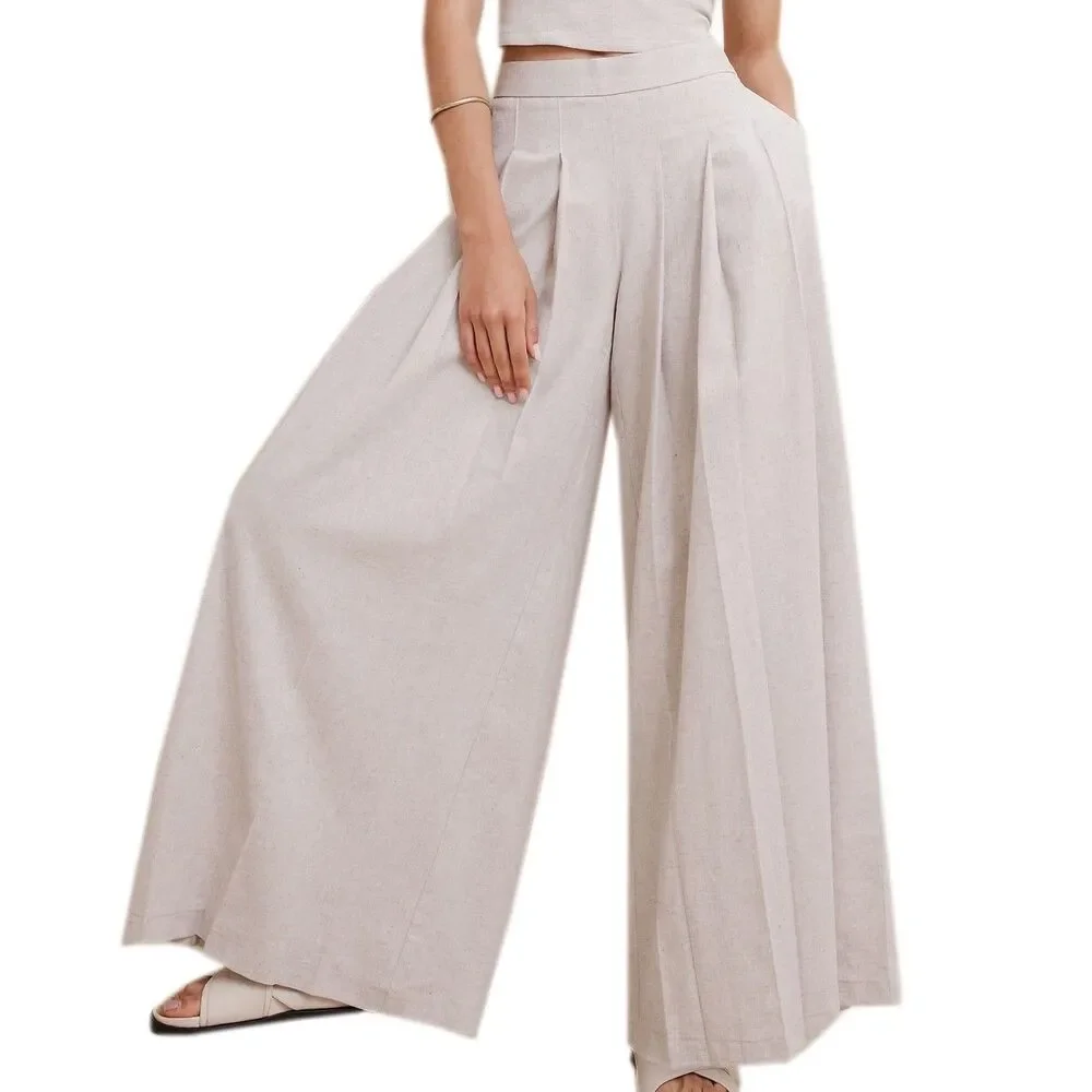 Banana Republic Linen Blend Palazzo Pants Size 12 Flax Neutral Pockets Pleated